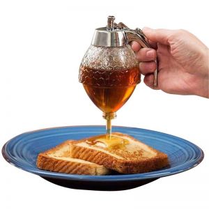 Honey Syrup Dispenser No Drip Glass Maple Honey Pot Glass Comb Shaped Jar for Sugar Sauces Condiments Containers Pourer Holder