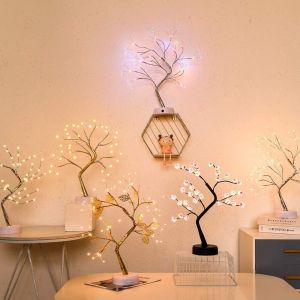 LED Night Lights Mini Christmas Tree Table Lamp Garland Fairy String Lights Gifts Home Indoor Room Decor 2022 Ramadan Decoration