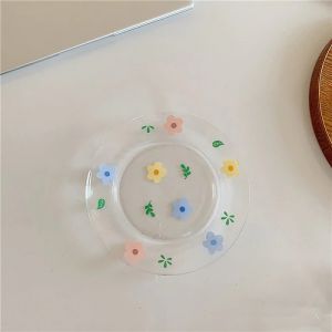                                                                                                          Home Landing Pots & Plates Korean Style Fresh and Lovely Flower Glass Bowl Breakfast Cereal Salad Bowl Glass Cup Heat Resistant Flower Plate