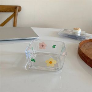                                                                                                          Home Landing Pots & Plates Korean Style Fresh and Lovely Flower Glass Bowl Breakfast Cereal Salad Bowl Glass Cup Heat Resistant Flower Plate