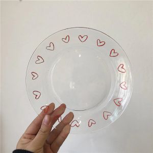                                                                                                          Home Landing Pots & Plates Korean Style Cute Retro Graffiti Love Tulip Glass Plate Afternoon Tea Dessert Dessert Plate Fruit Salad Plate Pasta Steak Dinner