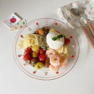                                                                                                          Home Landing Pots & Plates Korean Style Cute Retro Graffiti Love Tulip Glass Plate Afternoon Tea Dessert Dessert Plate Fruit Salad Plate Pasta Steak Dinner