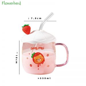                                                                                                          Home Landing Kitchen products Strawberry Animal Glass Water Cup with Lid Straw Spoon Cartoon Coffee Mug Milk Mug Office Home Afternoon Tea Mug Coffee Cup