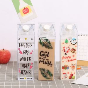                                                                                                          Home Landing Kitchen products 500ml/1000ml Milk Carton Water Bottle Transparent BPA Free Plastic Portable Clear Box for Juice Tea Milk Bottles