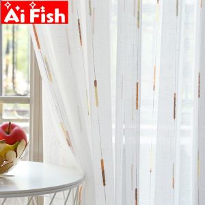 Linen White Bedroom Gauze Striped Screens Green Tulle Curtains Bay Window Translucent Partition Curtains For Living Room M202#5