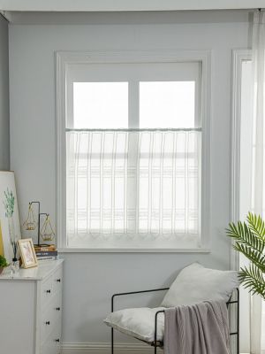                                                                                                          Home Landing Curtains Linen Short Curtain For Kitchen Bathroom Bookcase Mould Proof Easy Install Embroidery White, Provide Bulk Purchase