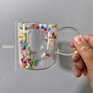                                                                                                          Home Landing Kitchen products Holaroom Multicolor Heart Shaped Quicksand Cup Creative Double Layer Glass Cup Coffee Mug Milk Tea Juice Water Glass Drinkware