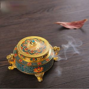                                                                                                          Home Landing Air Freshener & Candles ERMAKOVA Incense Holders Incense Burner Tibetan Style Painted Enamel Zinc Alloy Coil Incense Holder Home Office Decoration Gift