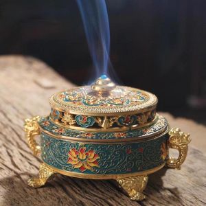                                                                                                          Home Landing Air Freshener & Candles ERMAKOVA Incense Holders Incense Burner Tibetan Style Painted Enamel Zinc Alloy Coil Incense Holder Home Office Decoration Gift