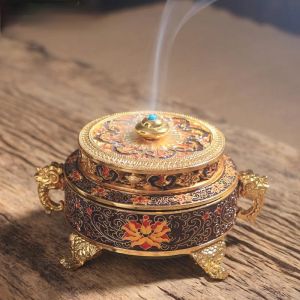                                                                                                          Home Landing Air Freshener & Candles ERMAKOVA Incense Holders Incense Burner Tibetan Style Painted Enamel Zinc Alloy Coil Incense Holder Home Office Decoration Gift