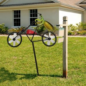                                                                                                          Home Landing Garden & Yard Creative Frog Mantis Metal Wind Spinner Rabbit Cat Windmill Ornaments Vintage Bicycle And Animal Spinner Garden Yard Decor