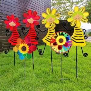 Creative Colorful Clouds Windmill Dancing Girl Spinner Cute Sunflower Windmill Home Garden Landscape Decoration Windmill Gift