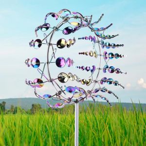 Unique Rainbow Color Metal Windmill Outdoor Wind Spinners Wind Collectors Courtyard Patio Lawn Garden Decoration Gift